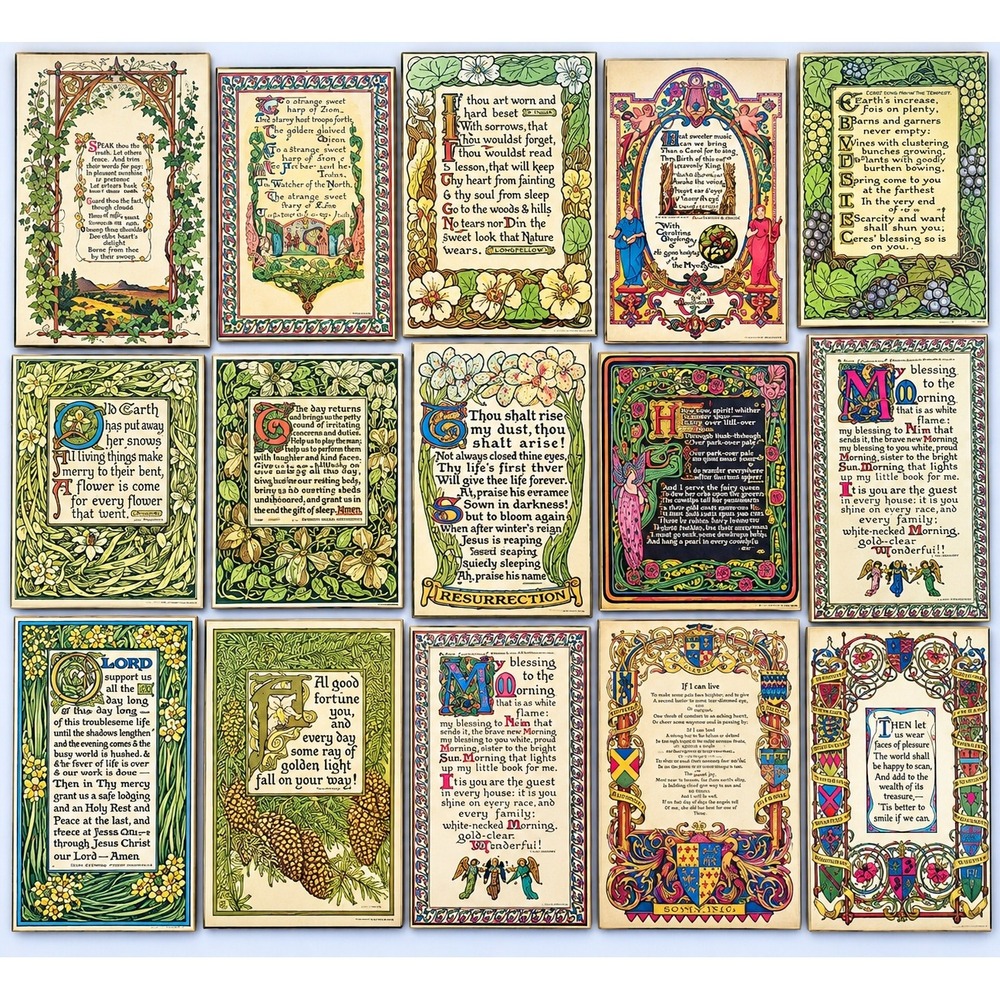 Vintage Set 15 Evangelic's Illuminated Prayer Poetry Art Plaque Celtic Heraldry